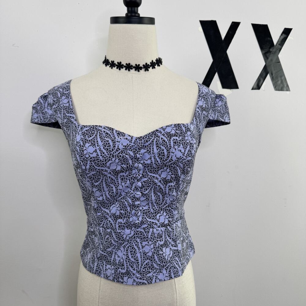 Anthropologie Lavender Structured Crop Blouse Sweetheart Neckline Cap Sleeve 2XS